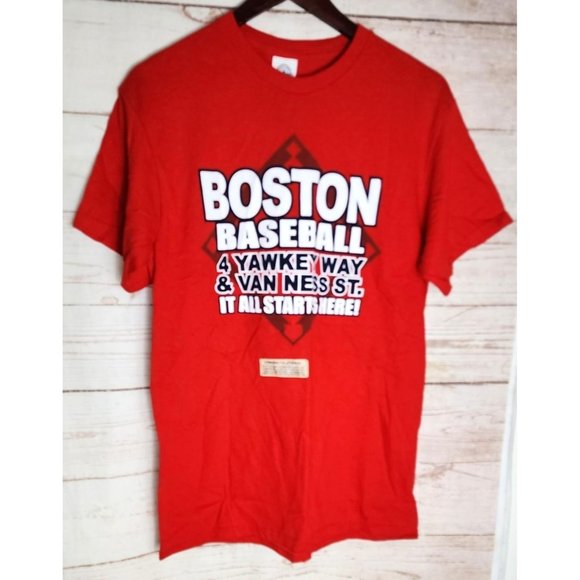 Delta Pro Weight Men's Medium Red Cotton Boston Baseball T-Shirt - Yawkey Way - Picture 1 of 9